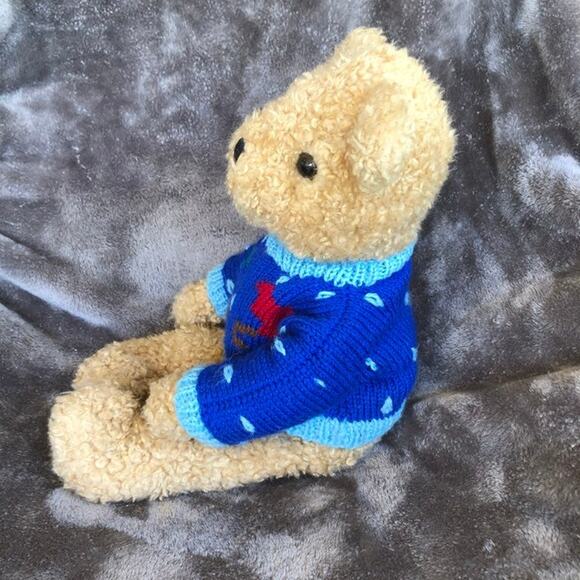 Vintage Ty Classic Bear Plush 1990 Curly Tan Blue Sweater w/ Umbrella Stuffed - Picture 4 of 14